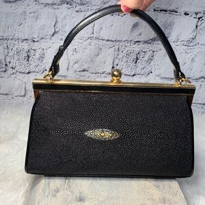 Corinna Exotic Leather Stingray Leather Shoulder/Crossbody Bag Black